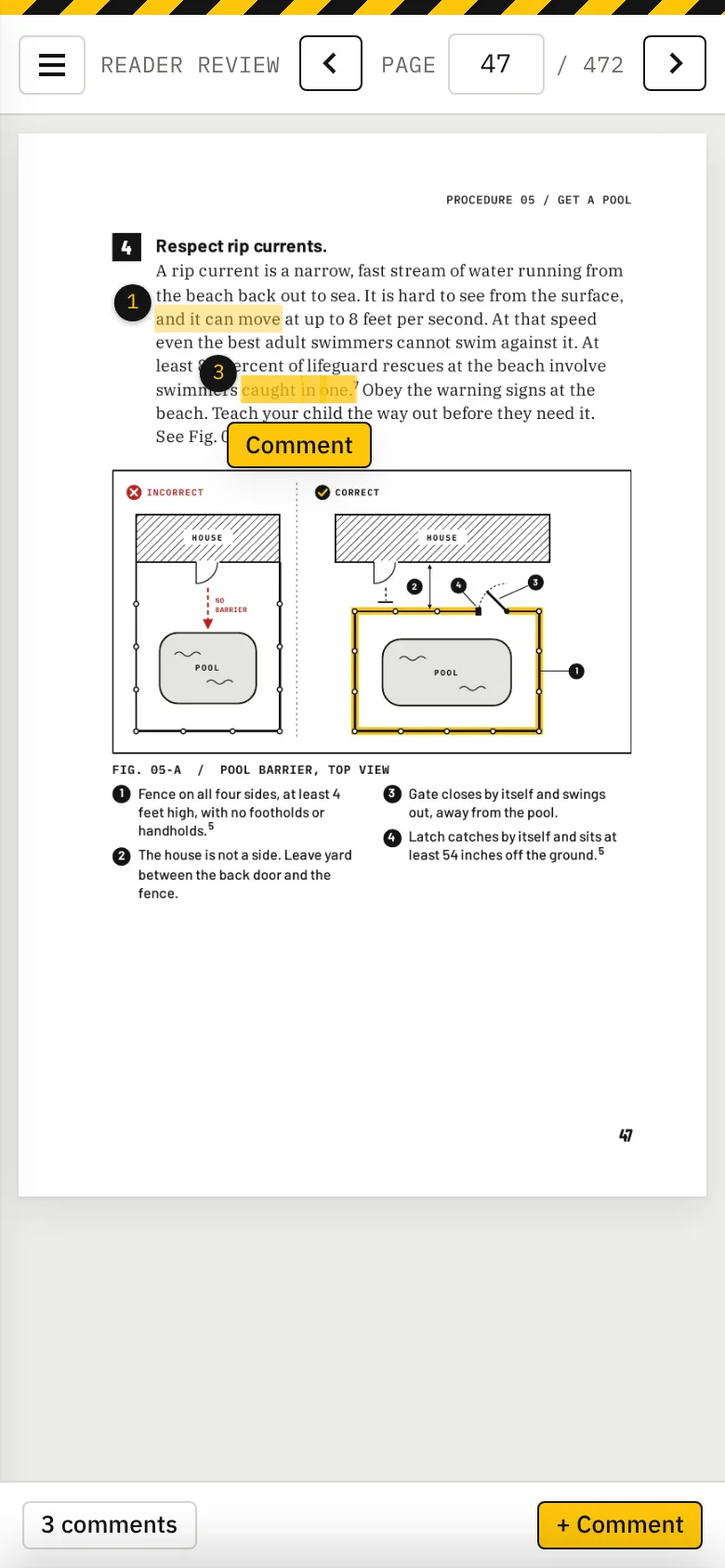 Phone: words selected, Comment button showing