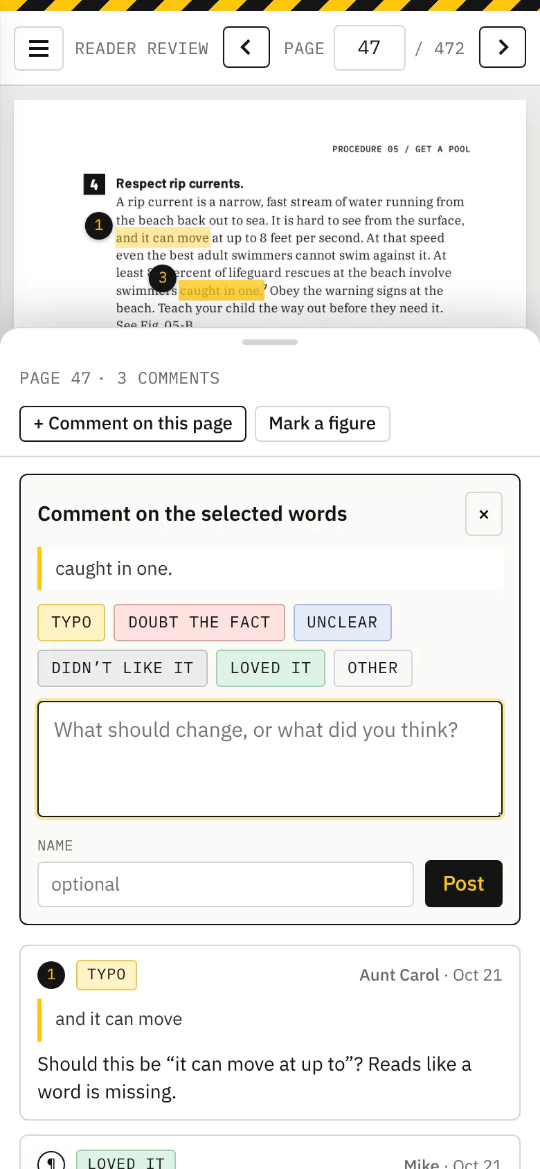 Phone: the comment form slid up from the bottom